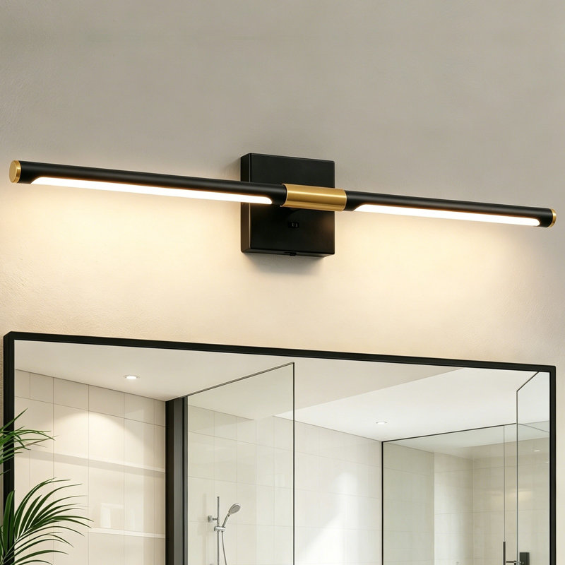 30 Inch 5 CCT Dimmable Bathroom Vanity Light, 360° Rotatable LED Bath Bar, 30" H x 4.7" W x 3.6" D, Black/Gold