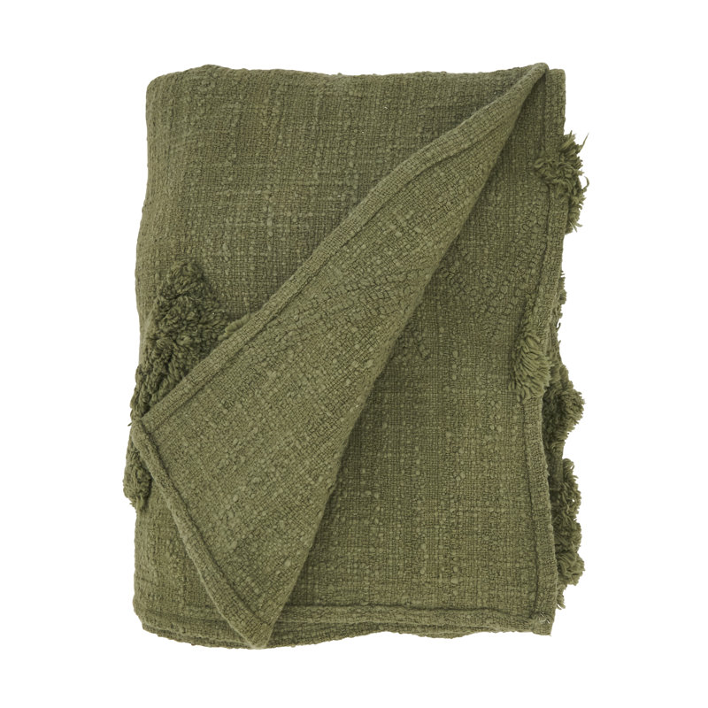 Moss Green Cotton Tufted Textured Throw Blanket 50"x60"