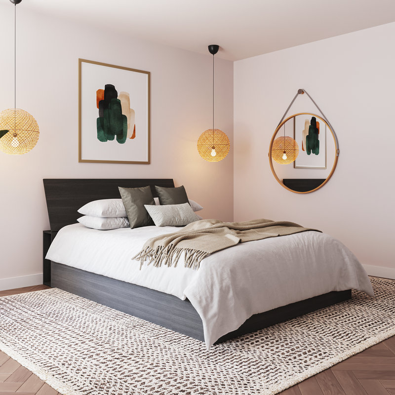Lit plateforme avec rangement et tête de lit Ralston, Grand, Truffe