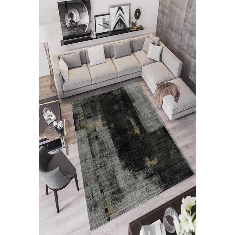 Stylish Area Carpet, Grey, 4.6 x 7.2 Feet | 100% Polyester, 650 g/m² | Antibacterial, Eco-Friendly, Non-Slip PVC Dot Underside | Machine Washable, Digital Printed, Perfect for Living Room & Bedroom Décor