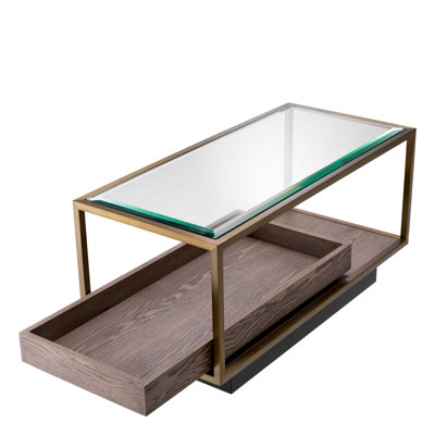 Side Table Roxton Brushed Brass Finish - Clear Glass