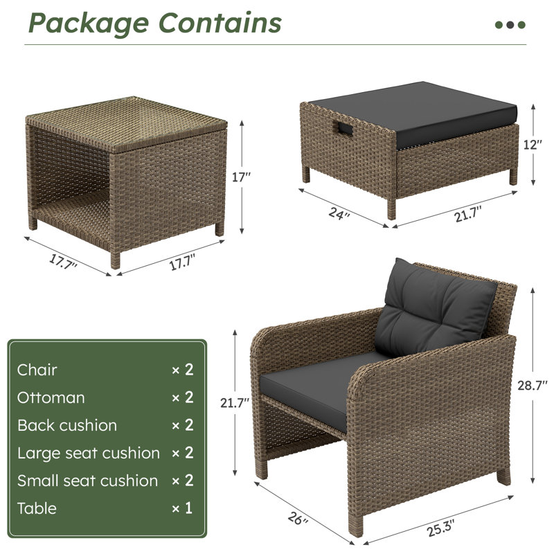 5-piece Patio Conversation Set, Black Cushion/ Yellow Frame