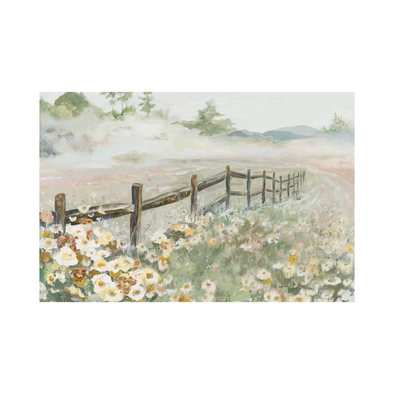 « Clôture avec fleurs » par Patricia Pinto, reproduction d’art, H 40 po x l 26 po x P 1,5 po, Toile tendue, Pas de tapis
