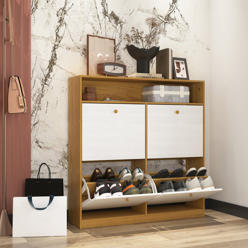 Armoire à chaussures avec 4 tiroirs rabattables, Naturel