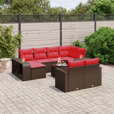 Ensemble de canapé de patio 11 pièces avec coussins en rotin de polyester noir
