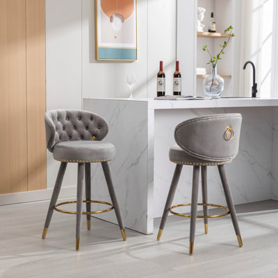 Ensemble de 2 tabourets de bar à hauteur de comptoir pour cuisine avec pieds en bois massif d'une hauteur fixe de 360 degrés