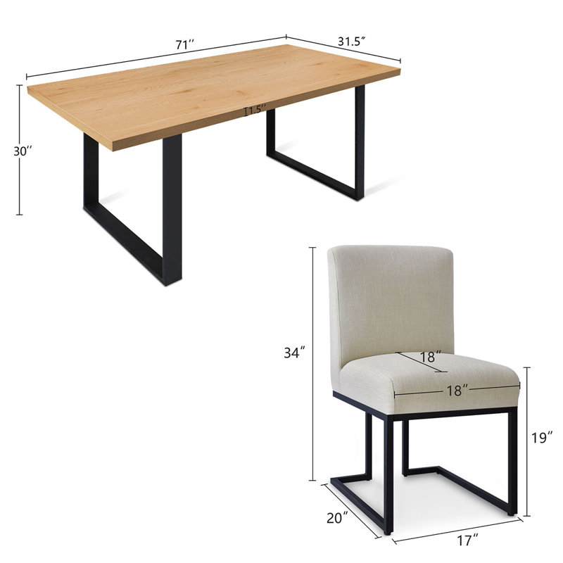 Cederick 4-Person Dining Set with Rectangular Table, Natural, Beige