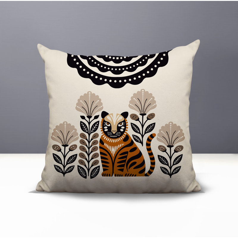 Oreiller carré réversible intérieur / extérieur Nara Tiger, Carré 19 po, Orange