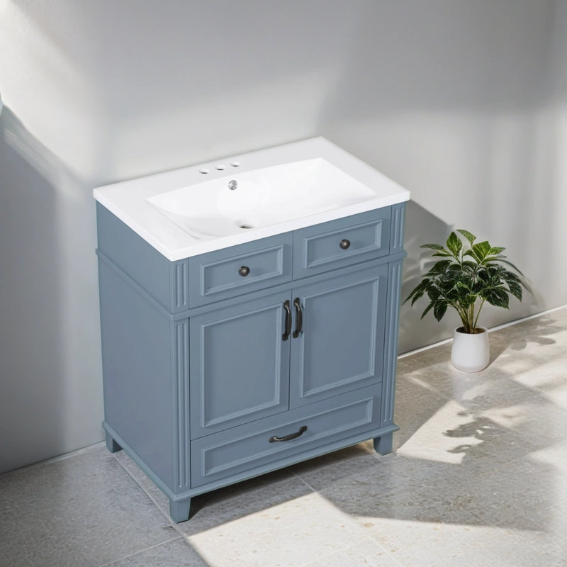 Meuble-lavabo simple avec plateau en résine 30,02 po Regelindis