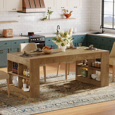 70.87-Inch Dining Table for 6-8 People, Large Rectangle Kitchen Table with Storage Shelves, Farmhouse Dinner Furniture for Kitchen Dining Room, Living Room (Rustic Brown)