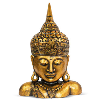 19in Gold Buddha Bust - Hand Finished Decorative Sculpture, Zen Spiritual Home Accent