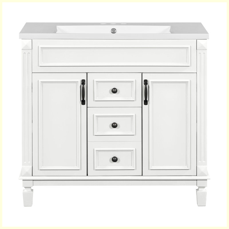 Meuble-lavabo moderne avec lavabo supérieur et 2 portes à fermeture douce, Blanc