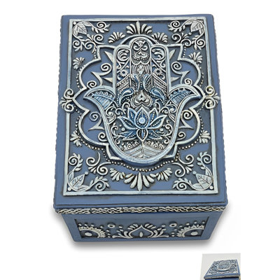 5"W Blue Buddha Palm Trinket Box Figurine