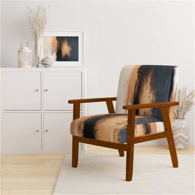 Abstract Modern Transitional Upholstered Chair - Beige And Black Modern Shapes I Arm Chair