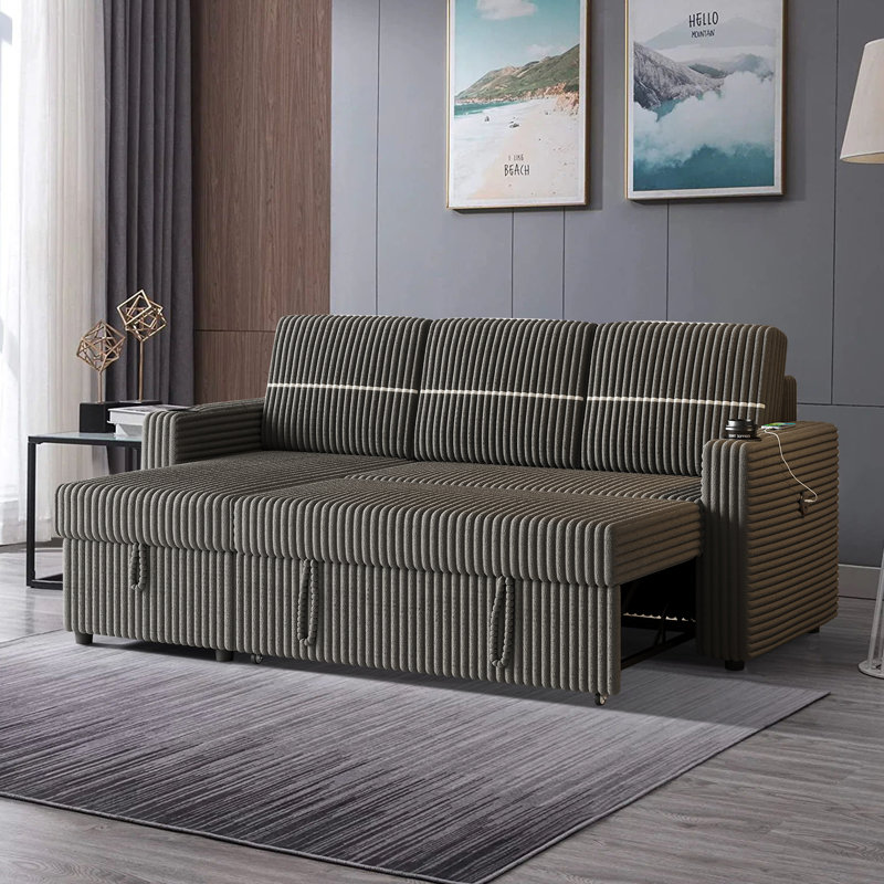 Canapé modulaire 2 pièces Baney, Velours côtelé gris foncé
