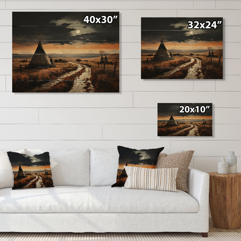 «Native Tipi Legacy Of The Plains II», reproduction sur bois, H 10 po x l 20 po x P 0,78 po