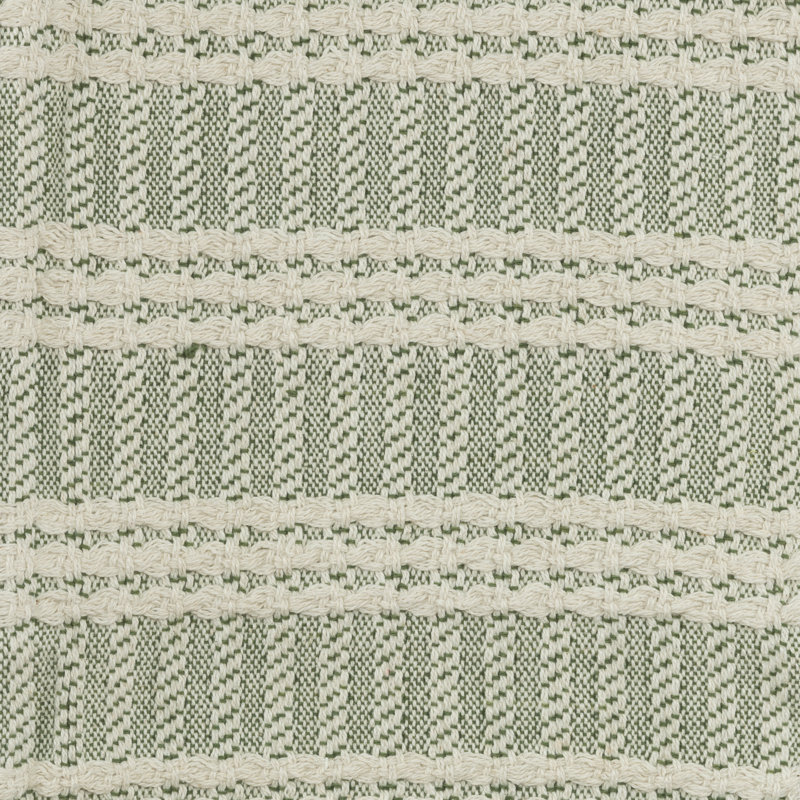 Green and Natural Cotton Striped Reversible Throw Blanket