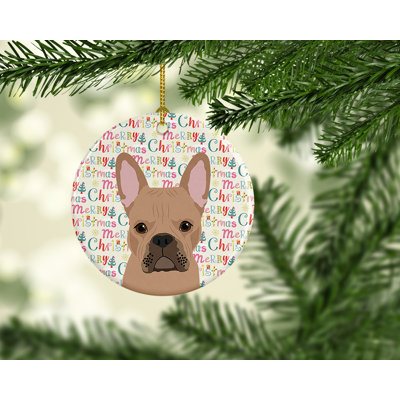 Figurine suspendue bouledogue français en céramique