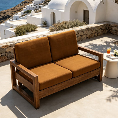 Causeuse d'extérieur en bois de teck massif Gustina avec coussin et accoudoirs