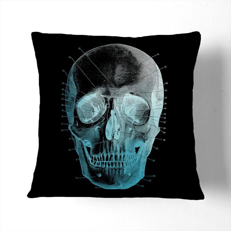 Black Twilight Skull Scatter Cushion, White, 40cm H x 40cm W x 15cm D