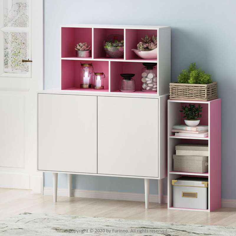 Bibliothèque standard Gonzales, Blanc / Rose, (5 tablettes) H 31,5 po x l 19,5 po x P 9,4 po