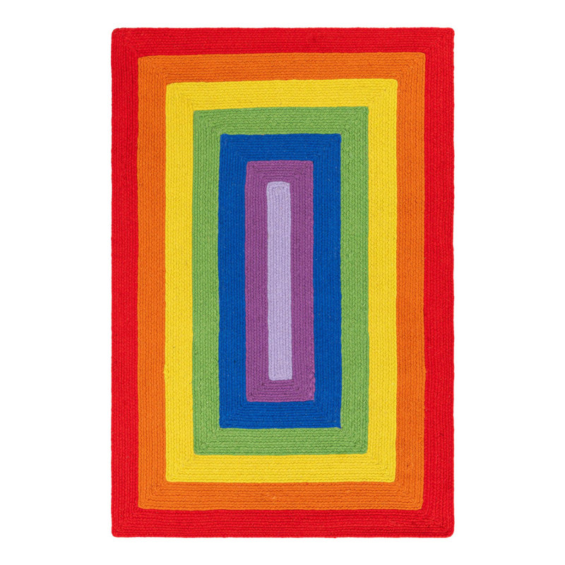 Tapis arc-en-ciel en laine tressé à la main Ebern Designs, Rectangle 4 pi 1 po x 6 pi 1 po