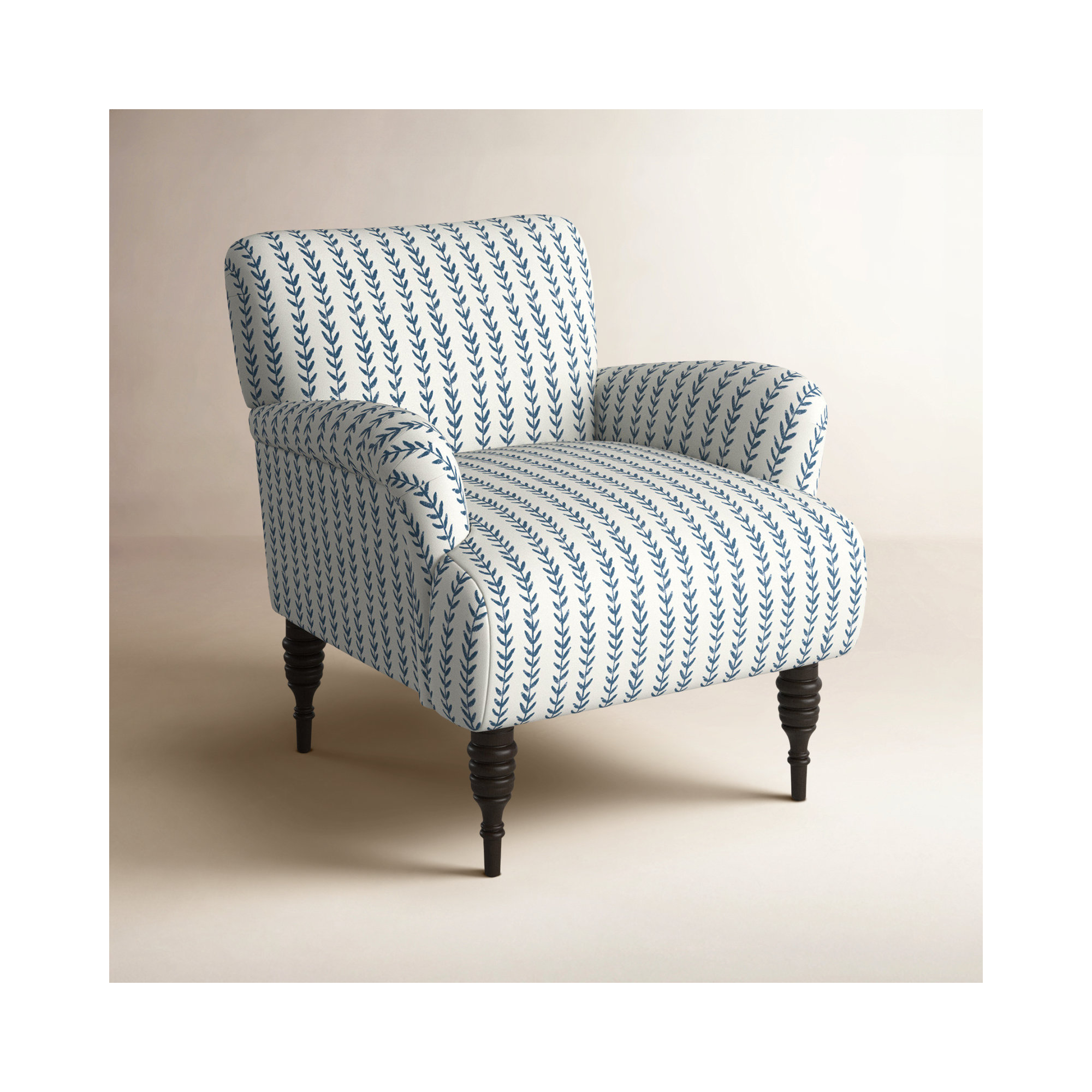 Allura Upholstered Armchair, Vine Stripe Dusty Blue