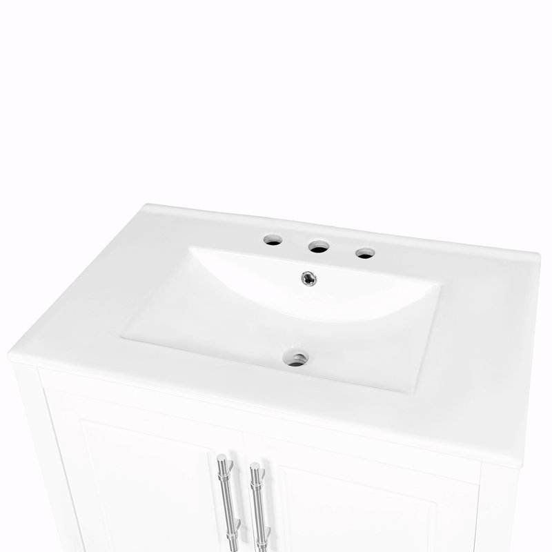 Yerger 30'' Single Bathroom Vanity with Solid + Manufactured Wood Top, White
