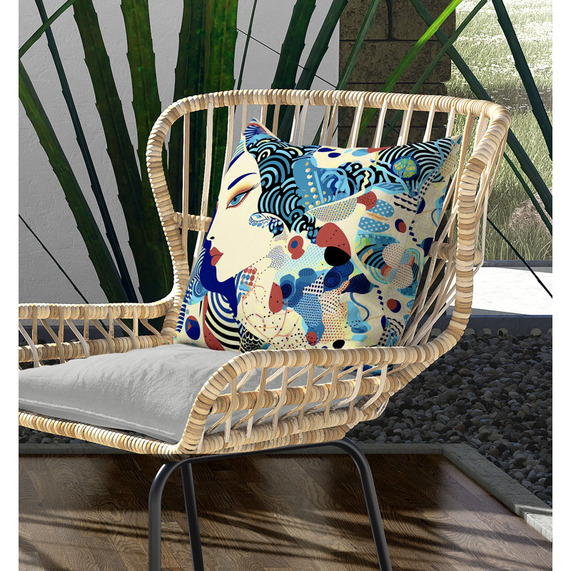 Coussin Modern Magic, H 26 po x l 26 po, Bleu/crème
