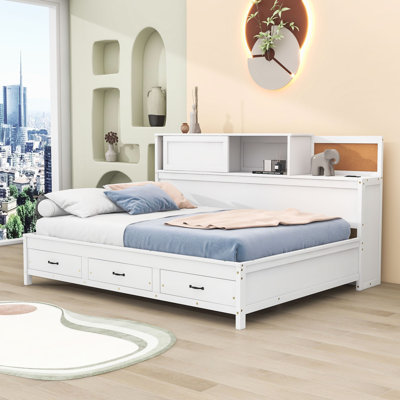 Auddis Wood Daybed with 3 Storage Drawers and Shelves