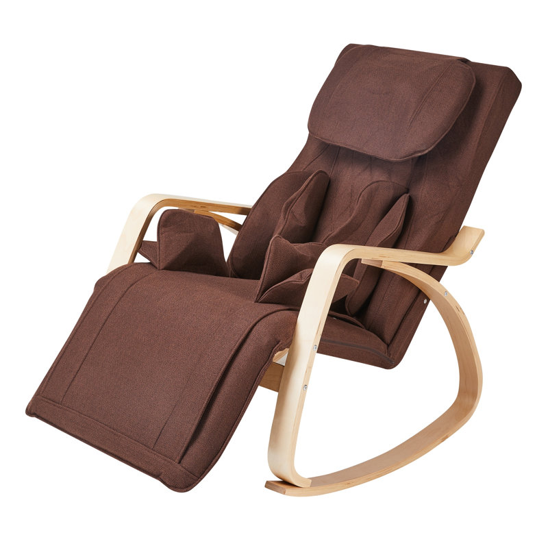 Chaise berçante inclinable rembourrée en lin avec massage par pression d'air et repose-pieds à 5 positions, brun