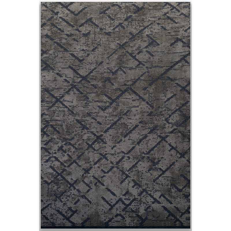 Geometric Flatweave Cotton Dark Gray Rug, Rectangle 7'10" x 11'2"