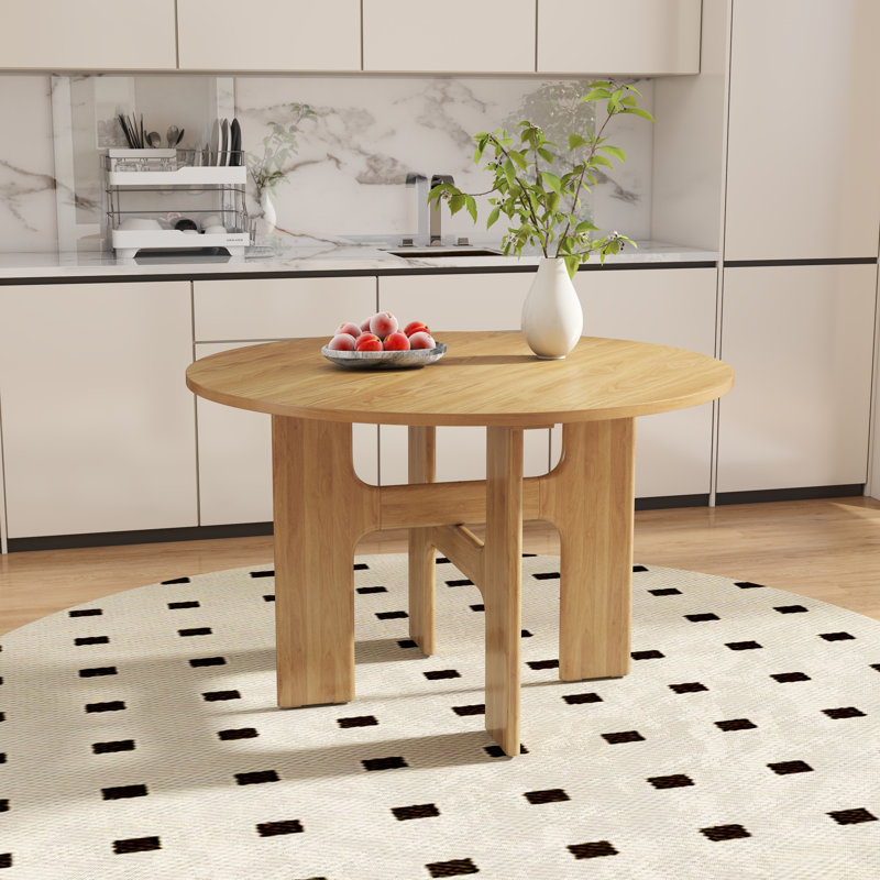 Modern Farmhouse Round Dining Table - 47" Cross-Leg Base W/ Solid Rubberwood - Rustic Kitchen Table, Natural
