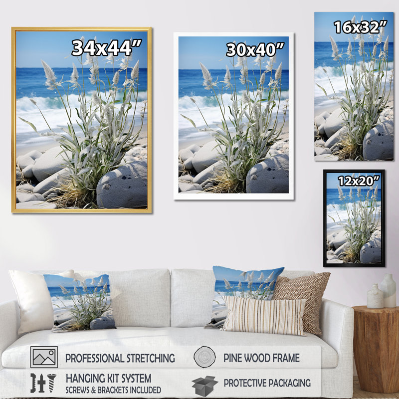 «Beach Seaside Flora II», reproduction sur toile, Cadre flottant noir, H 32 po x l 24 po