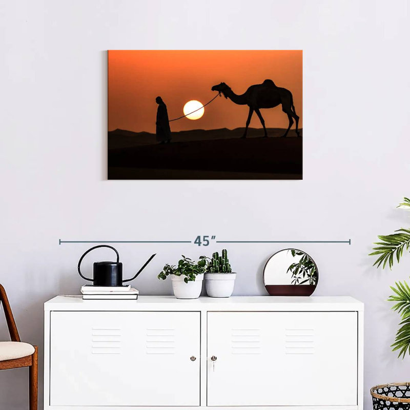 Silhouette d'homme et de chameau, H 20 po x l 30 po