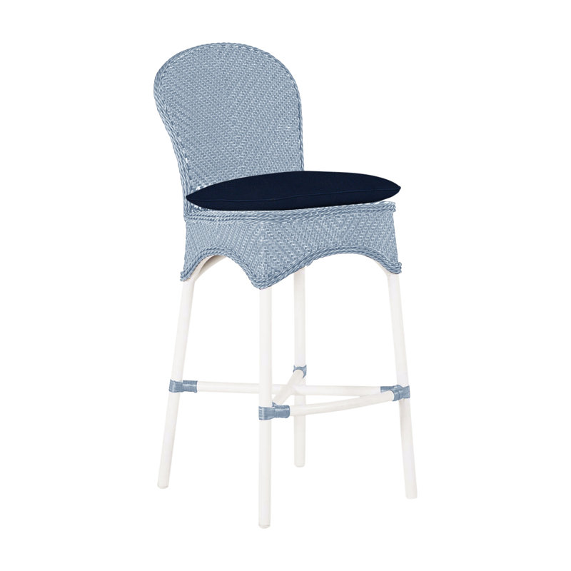 Tabouret Savoy - Naturel et blanc, Trépointe, Velours indigo, Naturel / Blanc