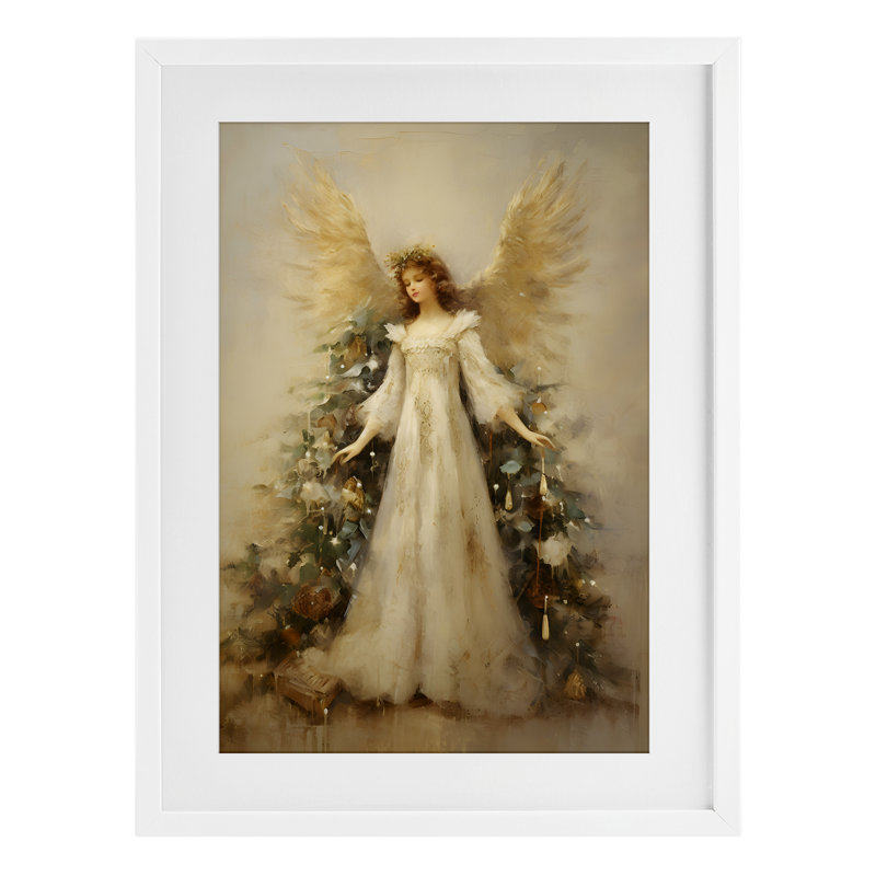 «Ethereal Holiday Angel», reproduction sous verre encadrée, design par Petal Prints Design, H 20 po x l 14 po, Blanc