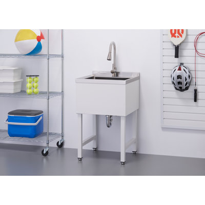 Trinity Basics Ecostorage® | 18X16X13 Basin | Stainless Steel Utility Sink | Nsf | W/ Pull-Out Faucet | White