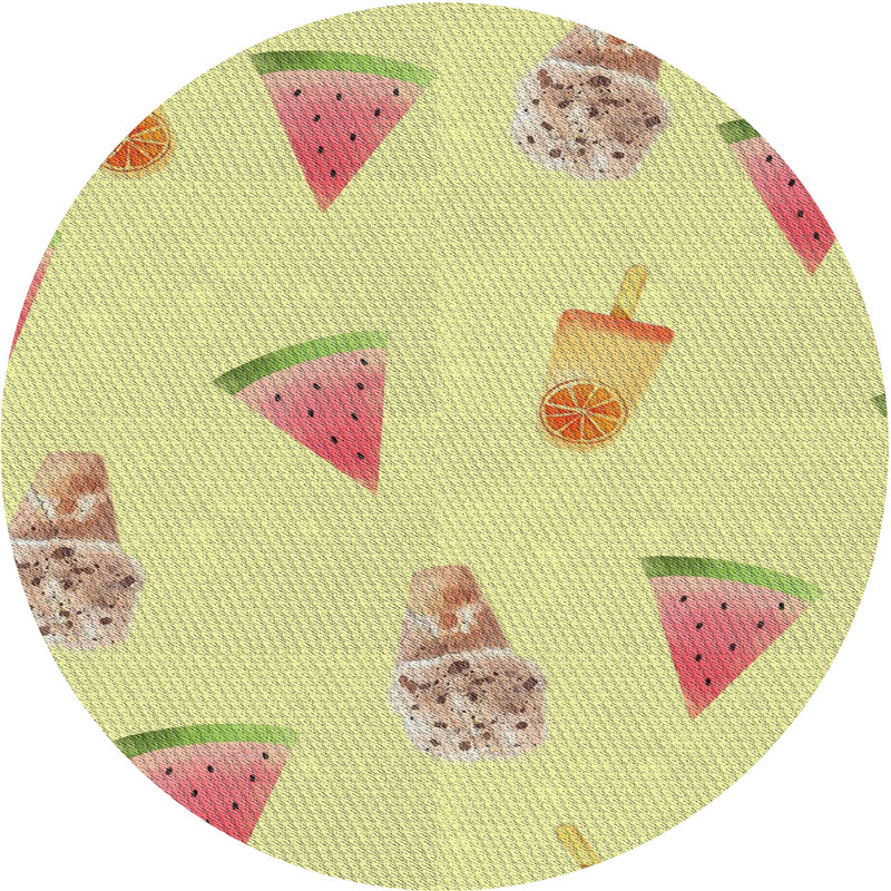 Tapis crème/rose à motifs, Rond 4 pi