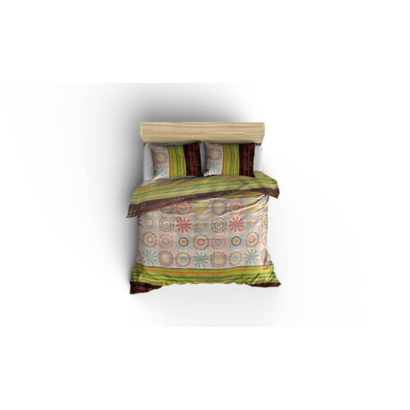 Ensemble de housse de couette 3 pièces en mélange de coton vert / beige / brun Esteline
