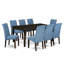 Cet ensemble de salle à manger 9 pièces comprend une table de cuisine rectangulaire avec piédestal et 8 chaises Parson en tissu de couleur bleue, cappuccino de 42 po x 72 po-2049290963
