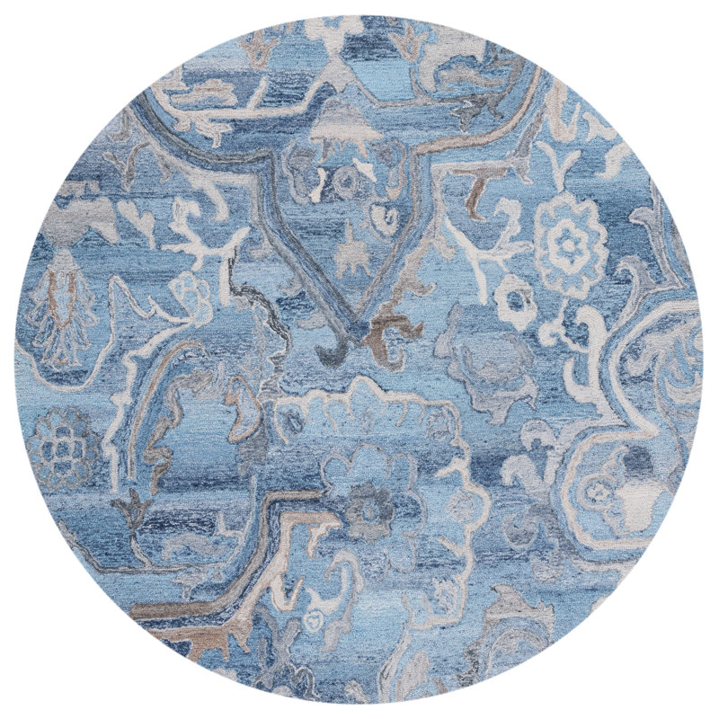 Tapis bleu / gris touffeté à la main Castillon, Rond 6 pi