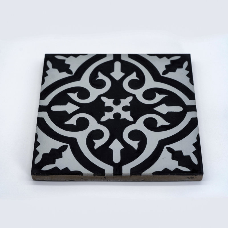 Argana 8" x 8" Cement Patterned Wall & Floor Tile, Black/Gray