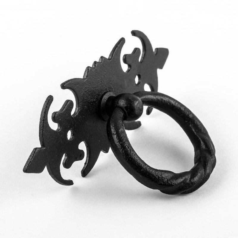 Black Wrought Iron Traditional Ring Pull Handles, Pack of 2