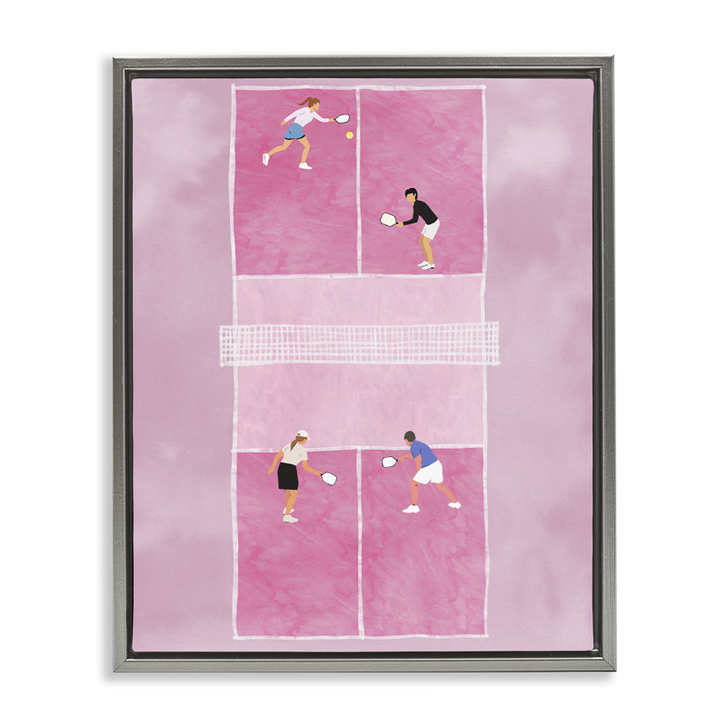 «Pink Pickleball Court» par Ziwei Li, Cadre flottant gris lustré, H 21 po x l 17 po