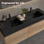 Meuble-lavabo mural 60 po, grille noire et noyer, lavabo à quartz noir mat, 2 tiroirs (30 po x 2 po)-130188954-130188957