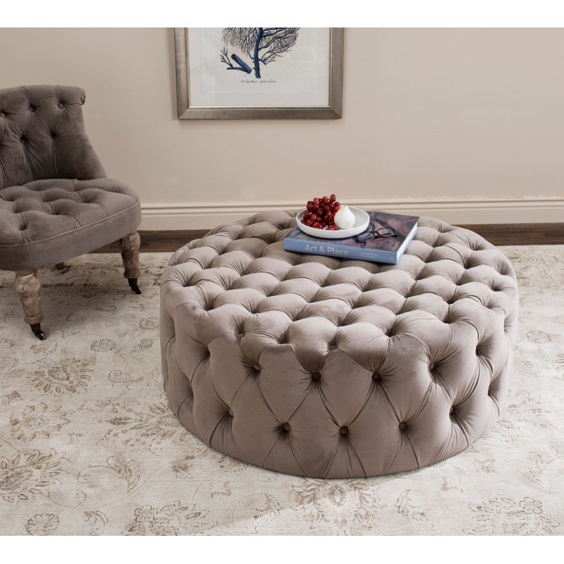 Repose-pieds cocktail capitonné, Velours beige