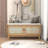 Boho Rattan Entryway Bench with Storage, Cushioned Wooden Shoe Organizer for Hallway-2038055131