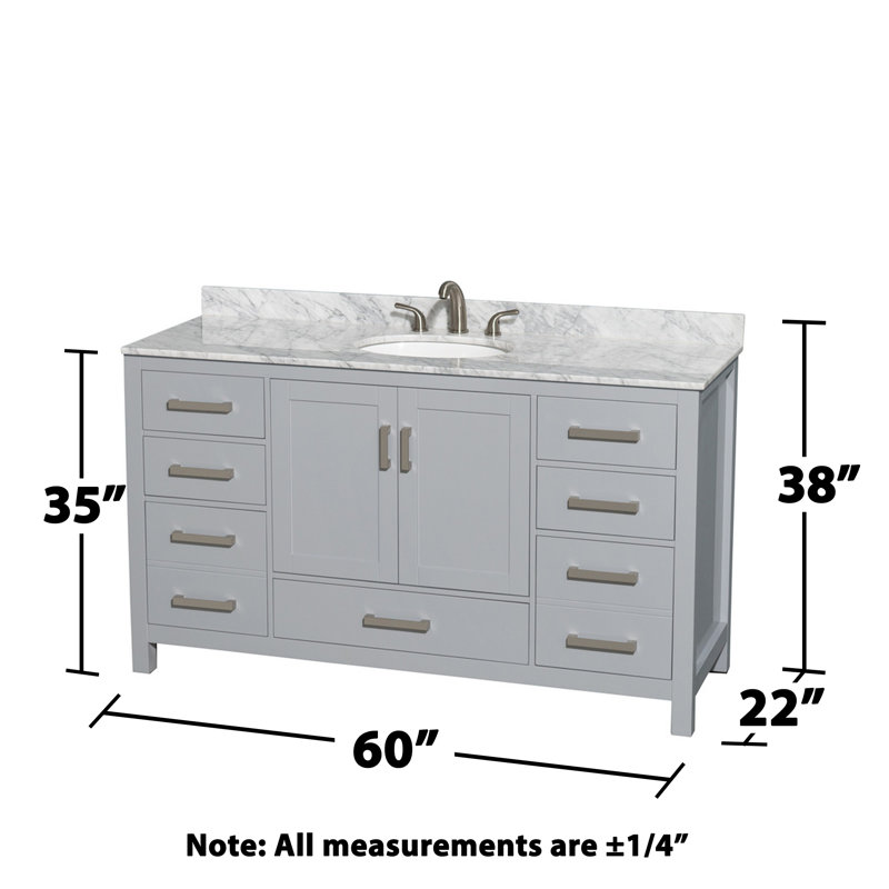Sheffield 60" Gray Freestanding Single Bathroom Vanity with Marble Top