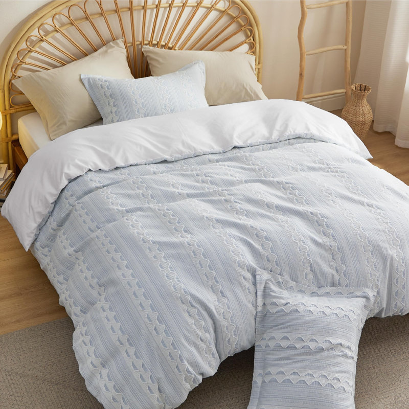 Bedsure Cotton Boho Textured Duvet Cover Set, King Duvet Cover + 2 Pillow Shams